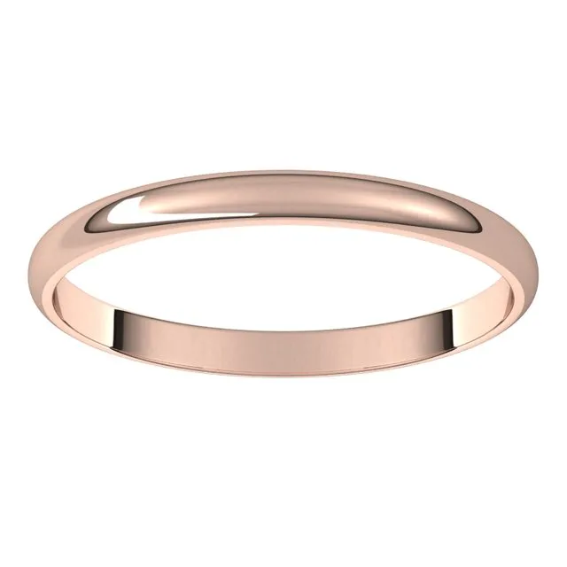10K Rose Gold Half Round Ultra-Light Wedding Band, 2 mm Wide