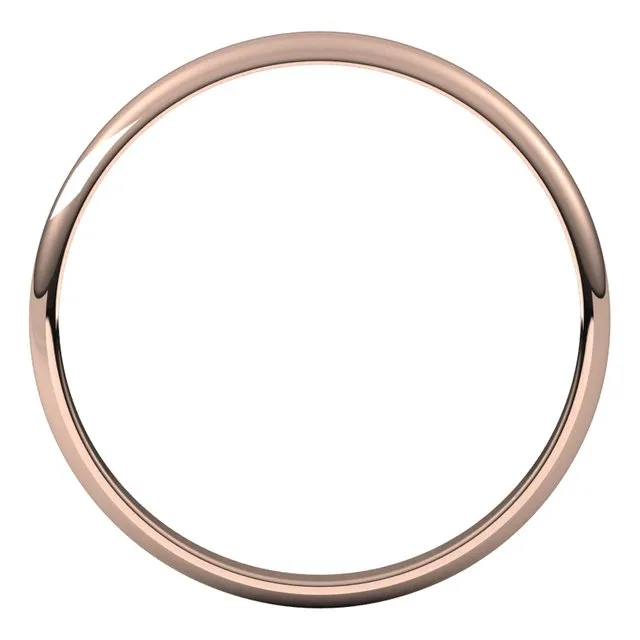 10K Rose Gold Half Round Ultra-Light Wedding Band, 2 mm Wide