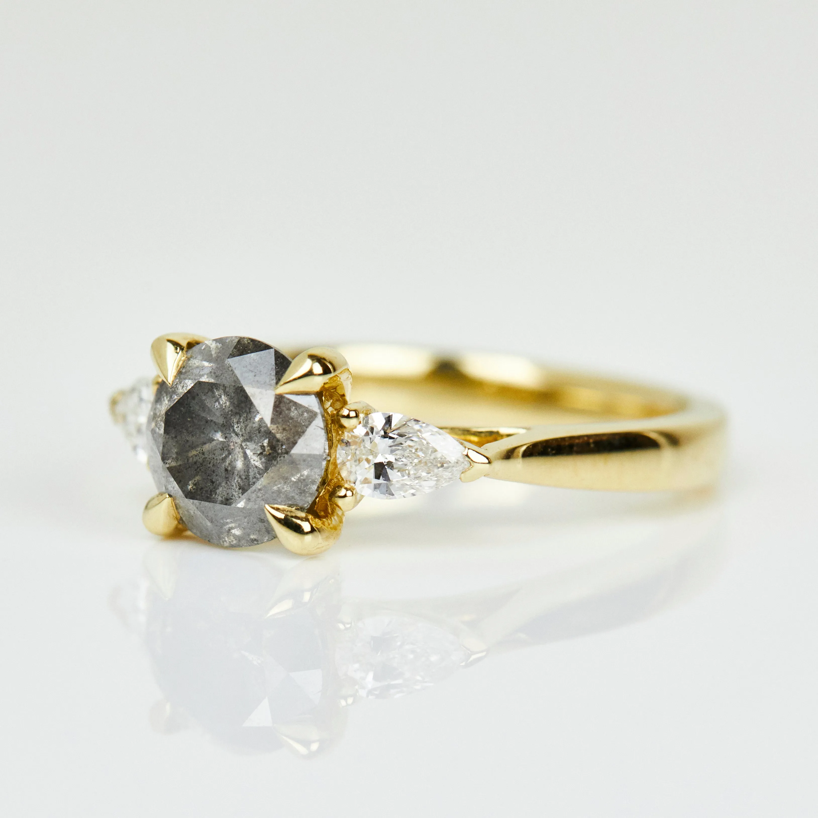 1.46ct Salt and Pepper Diamond Round Diamond Trilogy Engagement Ring, Luna Setting