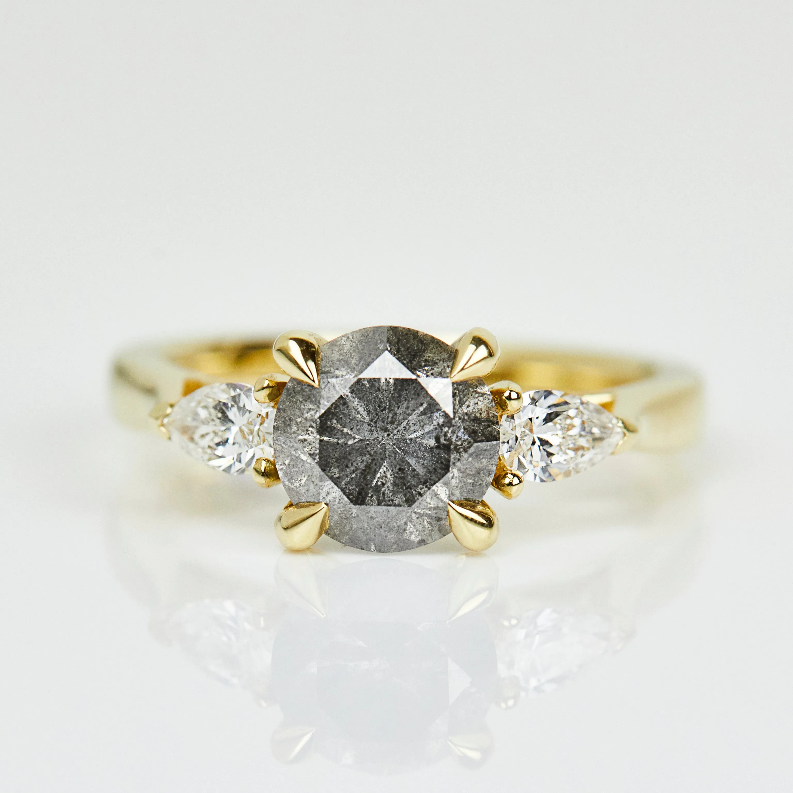 1.46ct Salt and Pepper Diamond Round Diamond Trilogy Engagement Ring, Luna Setting