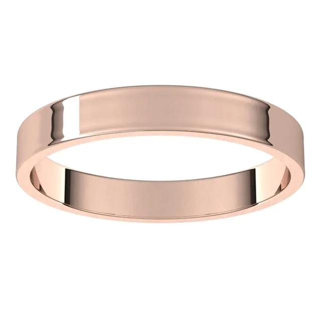 14K Rose Gold Flat Ultra-Light Wedding Band, 3 mm Wide