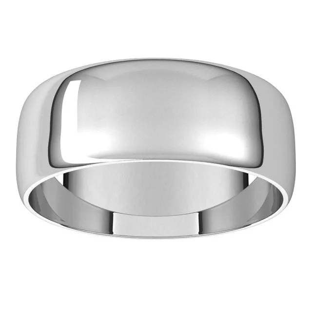 14K White Gold Half Round Ultra-Light Wedding Band, 7 mm Wide