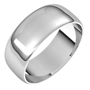 14K White Gold Half Round Ultra-Light Wedding Band, 7 mm Wide