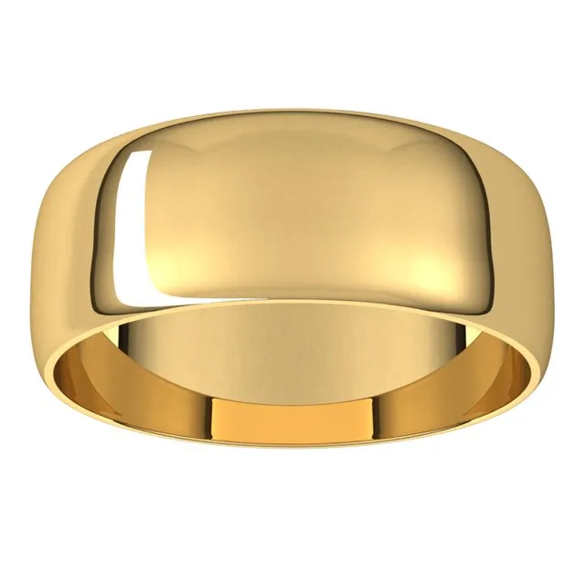 18K Yellow Gold Half Round Ultra-Light Wedding Band, 7 mm Wide