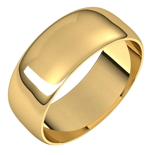 18K Yellow Gold Half Round Ultra-Light Wedding Band, 7 mm Wide