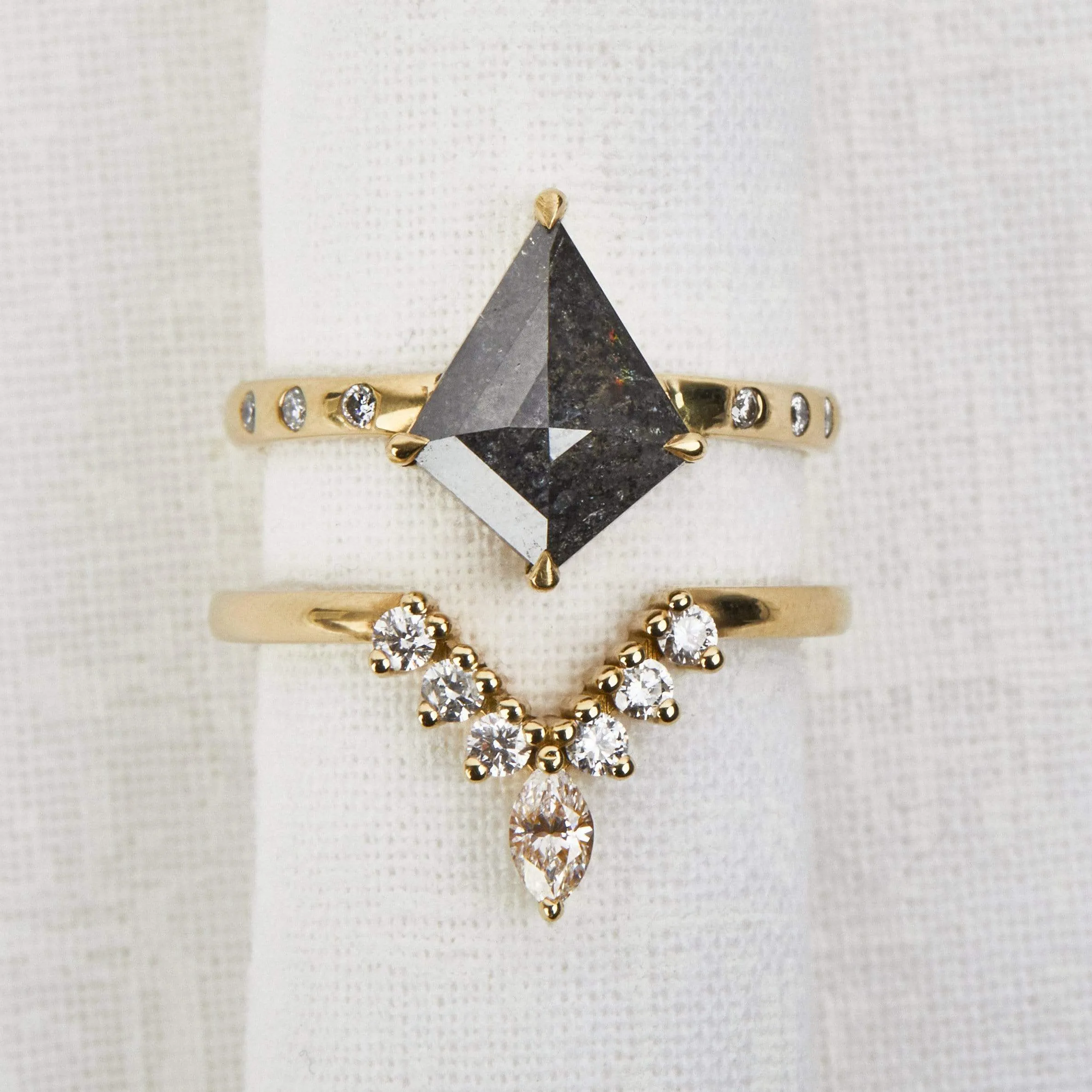 2.92ct Kite Salt and Pepper Diamond Engagement Ring, Maia Setting