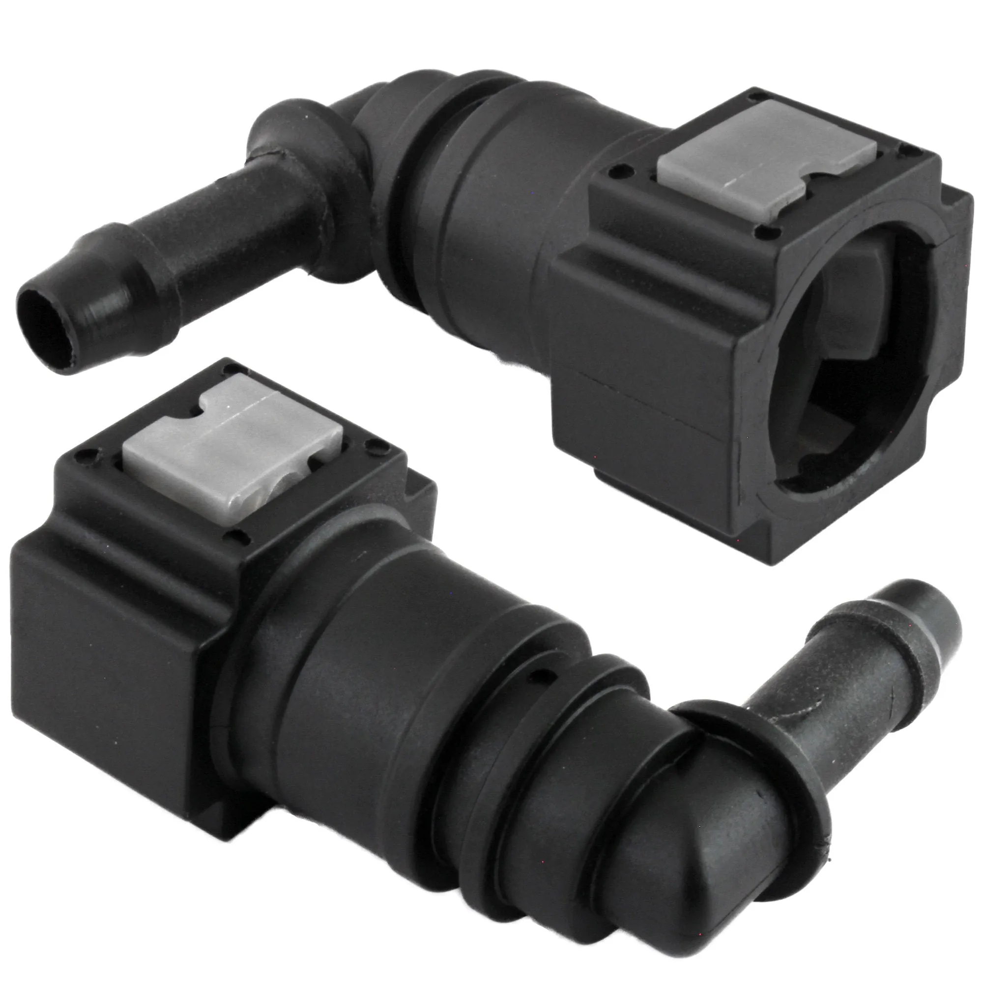 3/8" Steel to 5/16" Nylon Tubing | 90° Push-On | 2ct