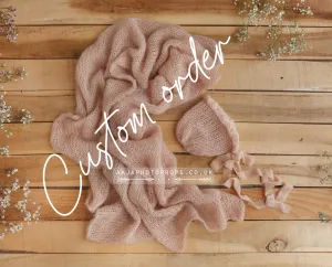 Baby newborn wrap and bonnet set, Pastel rust blush pink, velvet, made to order