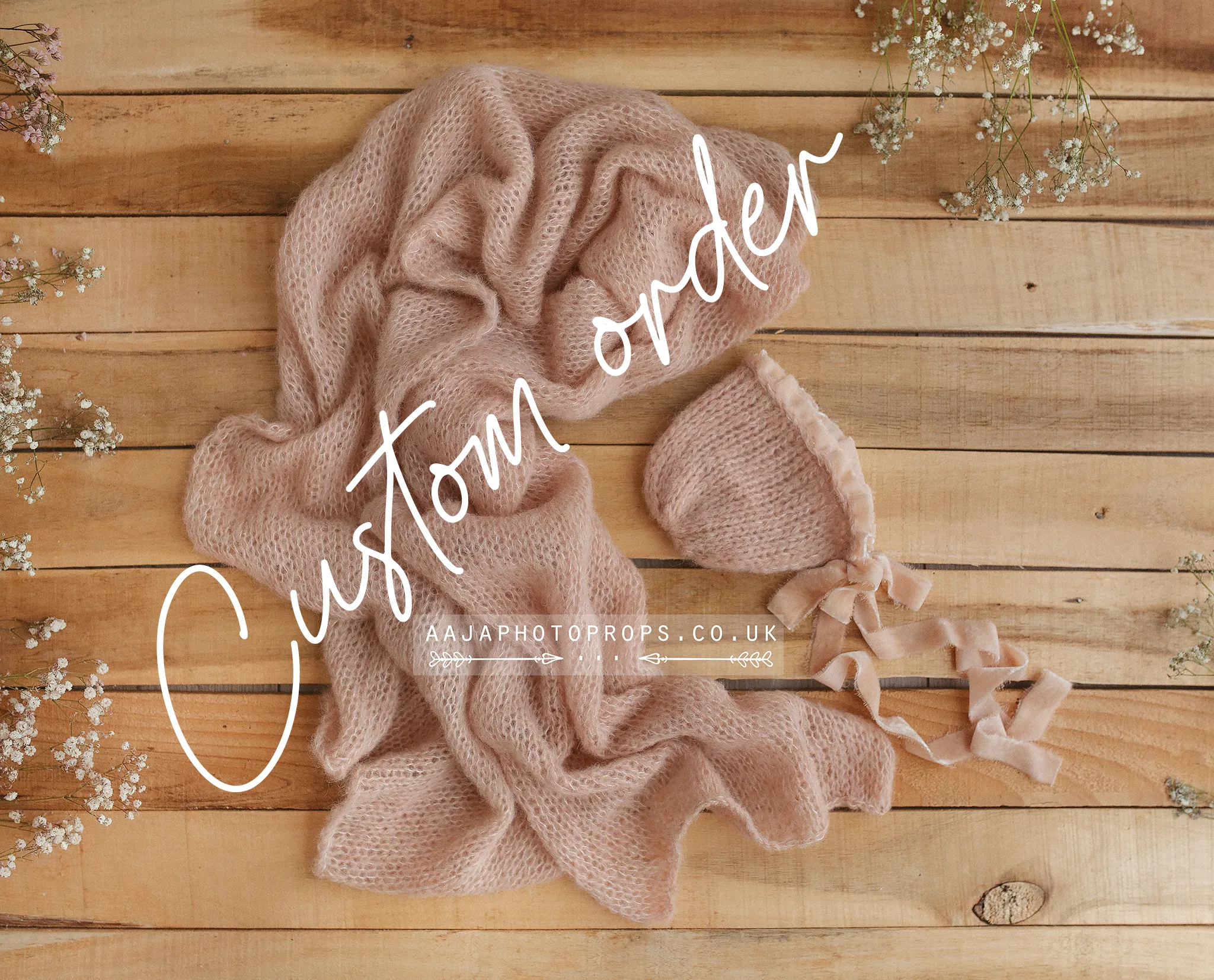 Baby newborn wrap and bonnet set, Pastel rust blush pink, velvet, made to order