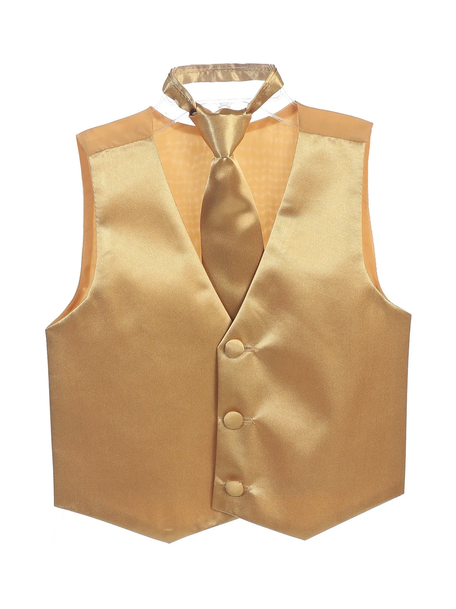 Big Boys Gold Three Button Satin Vest Tie 2 Pc Set 8-16