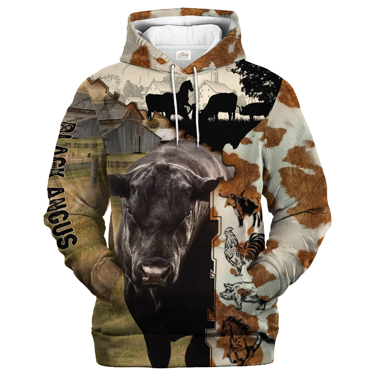 Black Angus Hoodie 3D All Over Print, Black Angus Fur Pattern On The Farm Hoodie