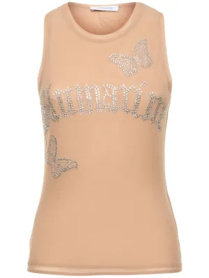 Blumarine   Crystal logo tulle tank top 