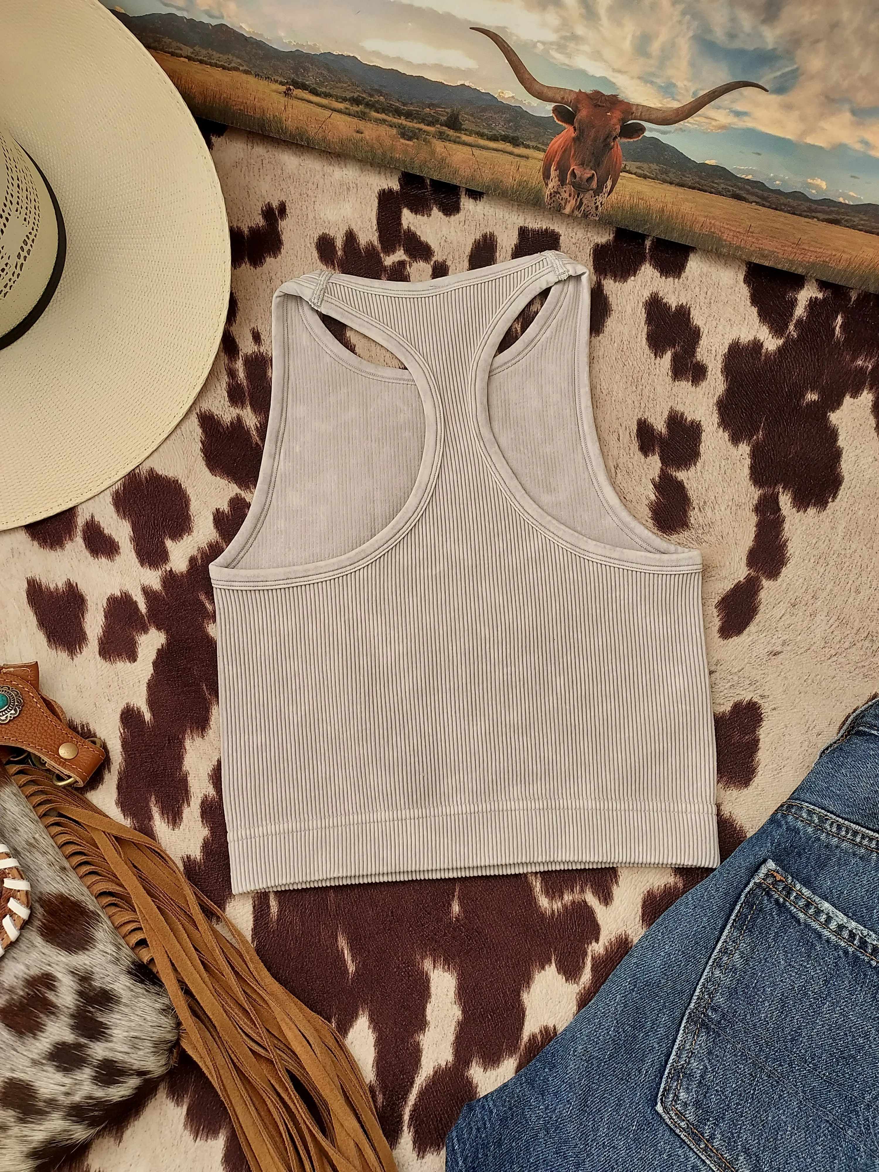 Bone high neck seamless tank