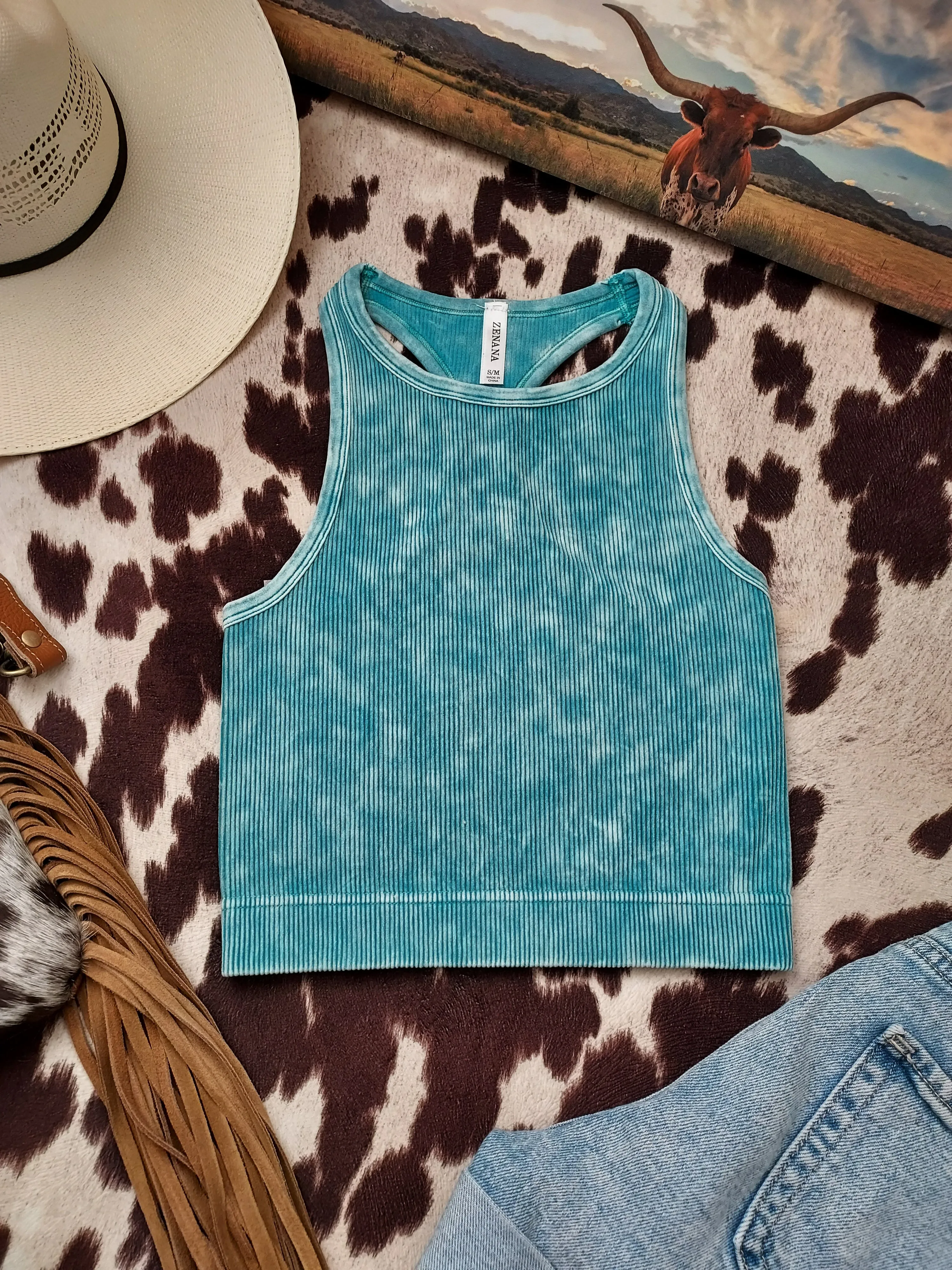 Bone high neck seamless tank