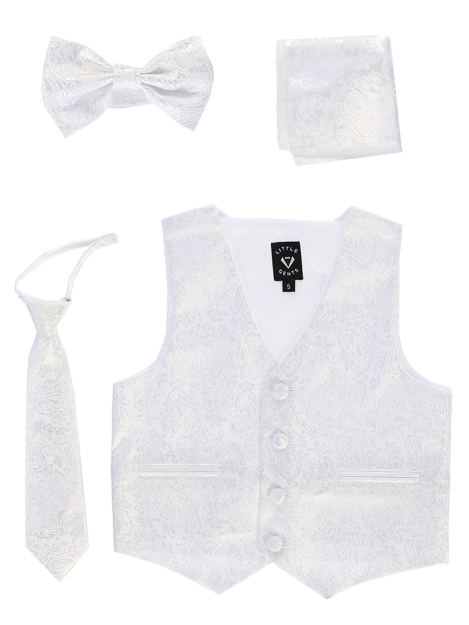 Boys Paisley Satin Vest Zipper Tie Hanky Bowtie Set 2T-14