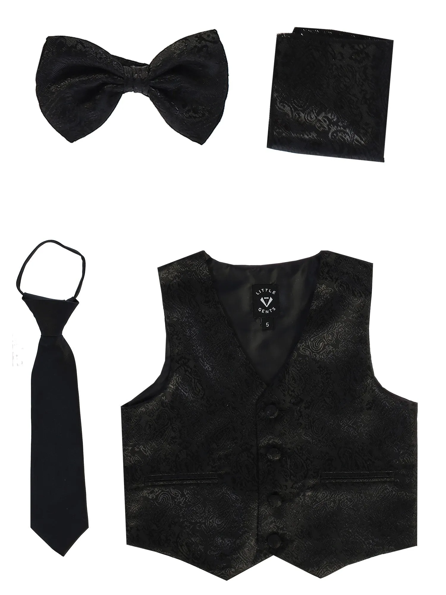 Boys Paisley Satin Vest Zipper Tie Hanky Bowtie Set 2T-14