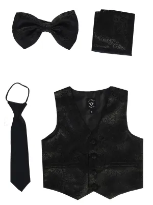 Boys Paisley Satin Vest Zipper Tie Hanky Bowtie Set 2T-14