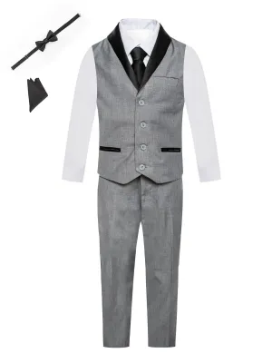 Boys Pants Vest Tie 6 Pc Tuxedo Vest Set 12M-14