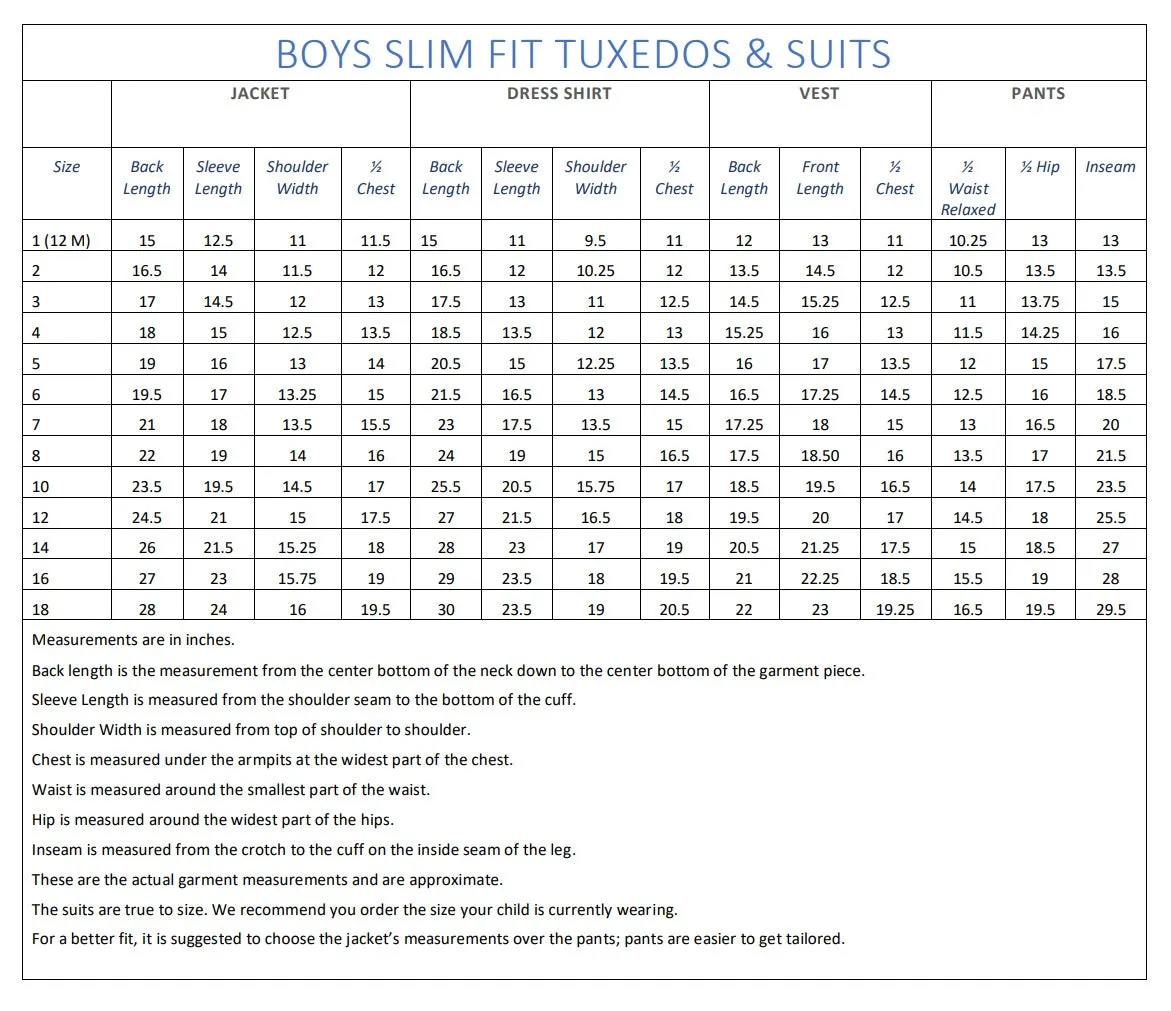 Boys Pants Vest Tie 6 Pc Tuxedo Vest Set 12M-14