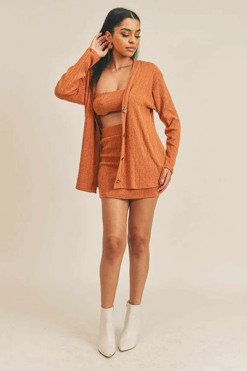 Cardigan Solid Color 3 Piece Set