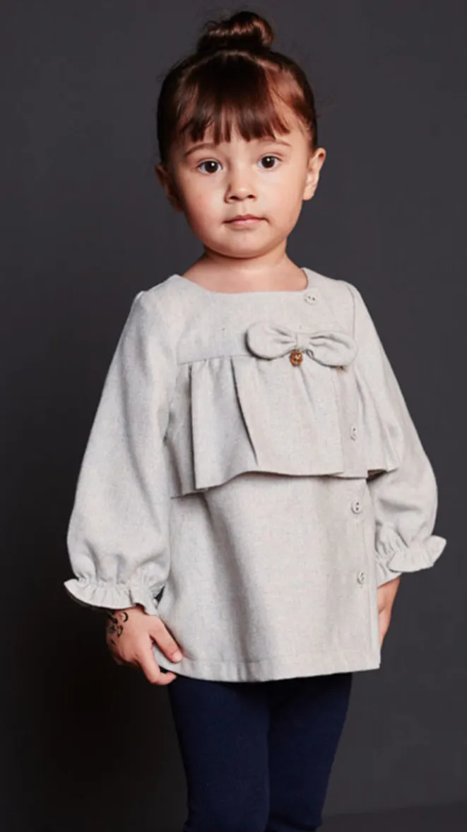 Cardigan Top with Ruffles and Bow