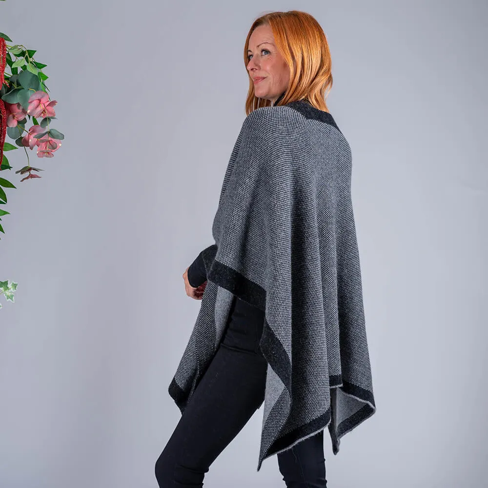 Charcoal and Grey Reversible Wool and Cashmere Cape