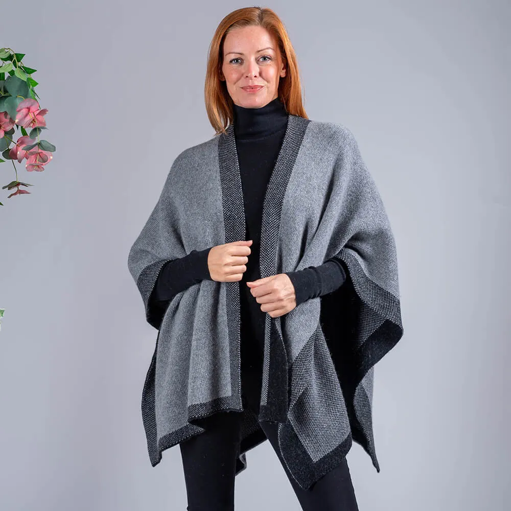 Charcoal and Grey Reversible Wool and Cashmere Cape