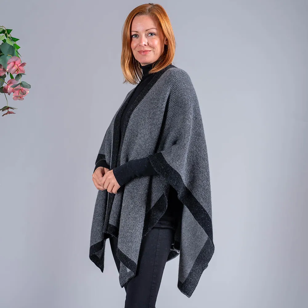 Charcoal and Grey Reversible Wool and Cashmere Cape