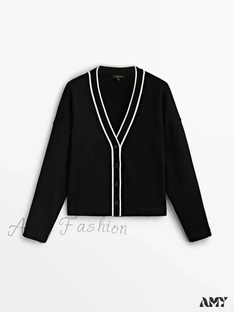 College Style Contrast Color Casual All-matching Temperament Cozy Chic Warm Cardigan
