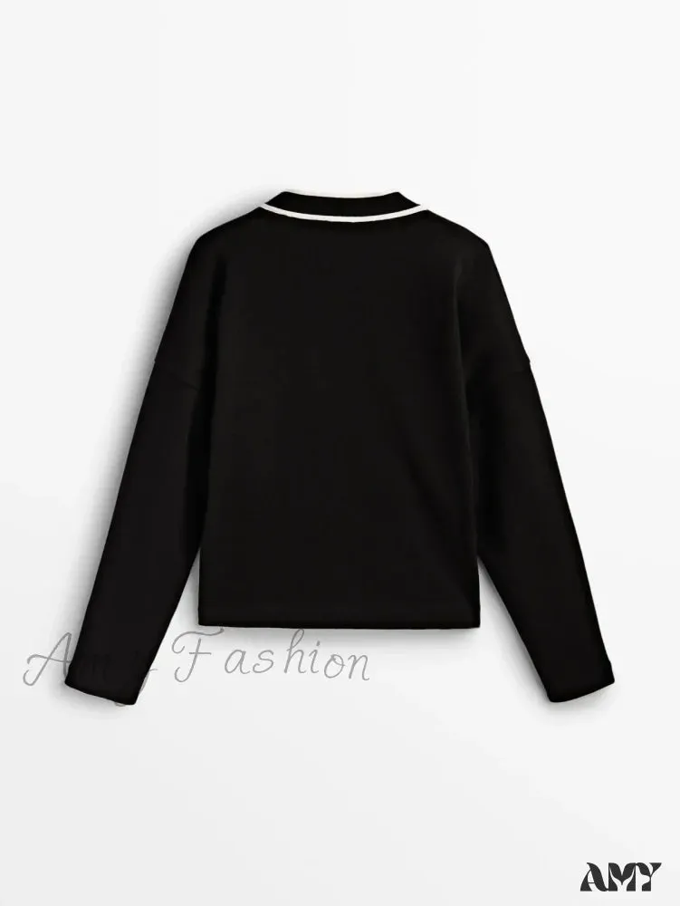 College Style Contrast Color Casual All-matching Temperament Cozy Chic Warm Cardigan