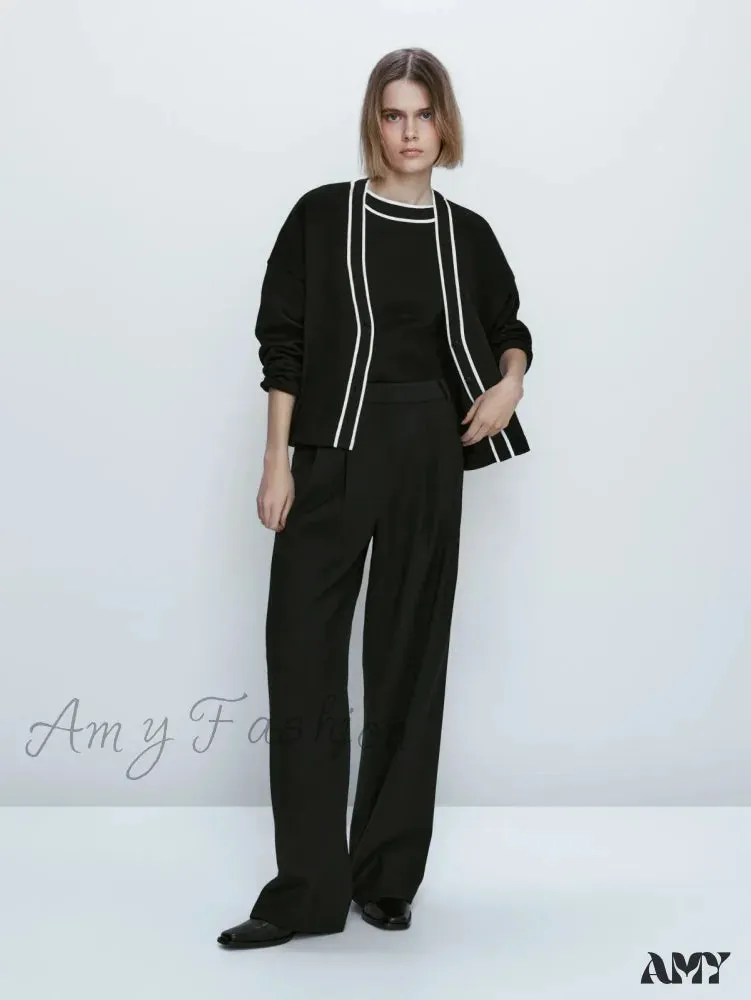 College Style Contrast Color Casual All-matching Temperament Cozy Chic Warm Cardigan