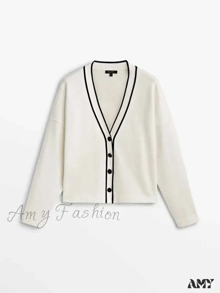 College Style Contrast Color Casual All-matching Temperament Cozy Chic Warm Cardigan