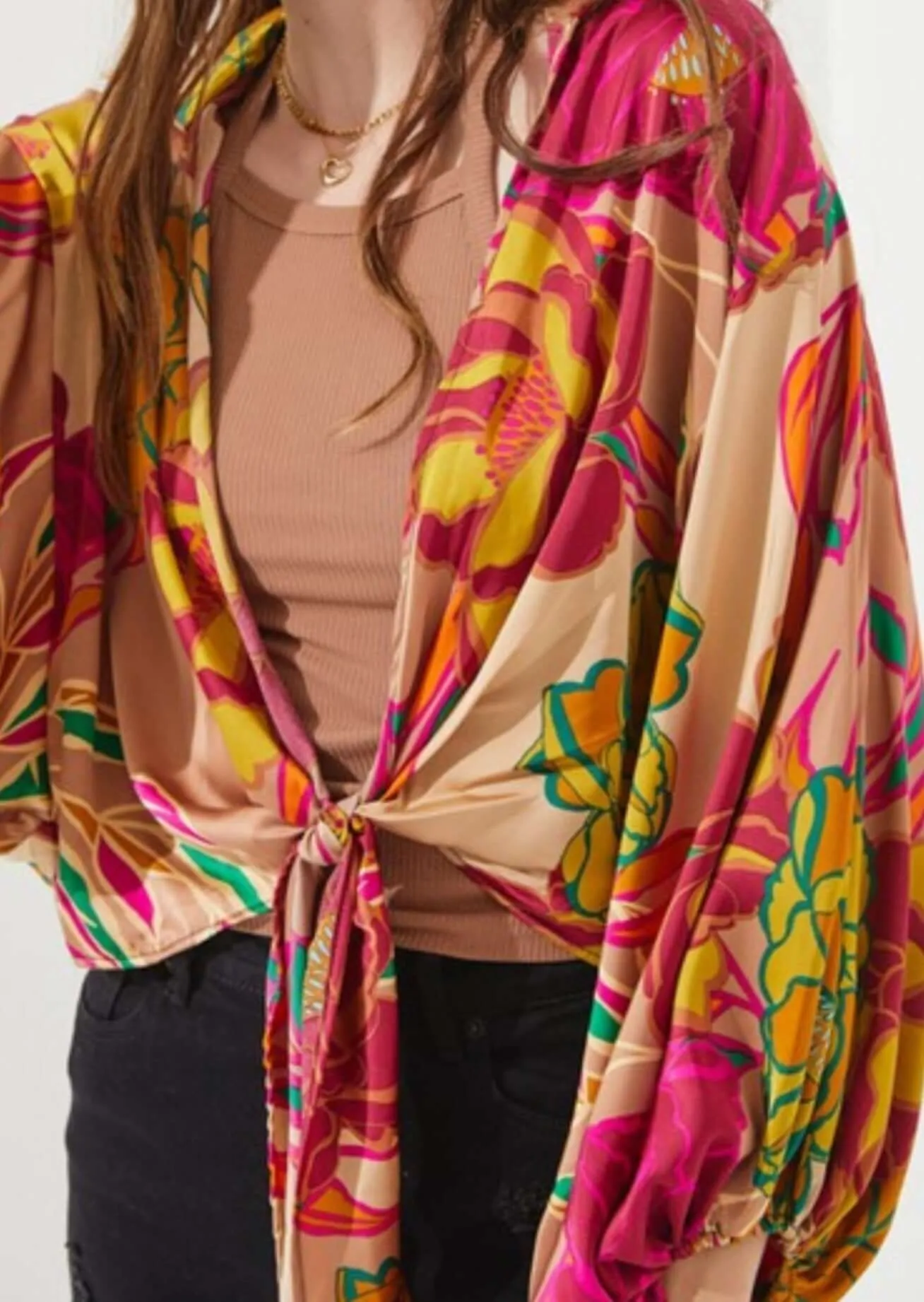 Color Pop Floral Kimono Cardigan Made in USA