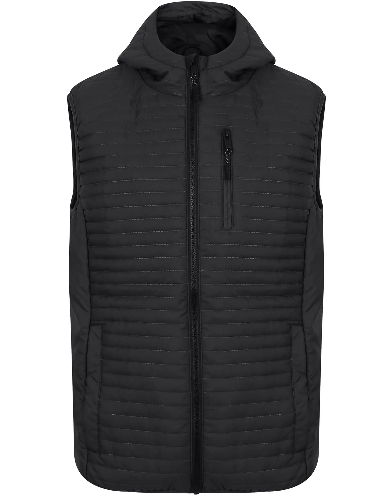 Colwyn Bay Embossed Quilted Gilet with Hood in Black - Dissident