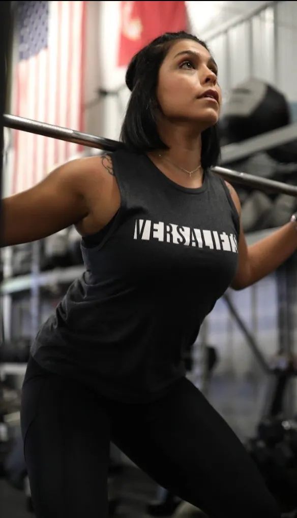 Dark Heather Grey VersaLifts™ squat city muscle tank