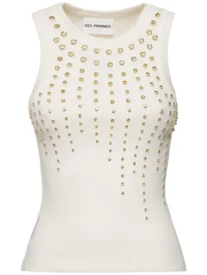 Des Phemmes   Embellished ribbed jersey tank top 