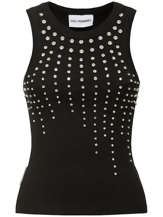 Des Phemmes   Embellished ribbed jersey tank top 