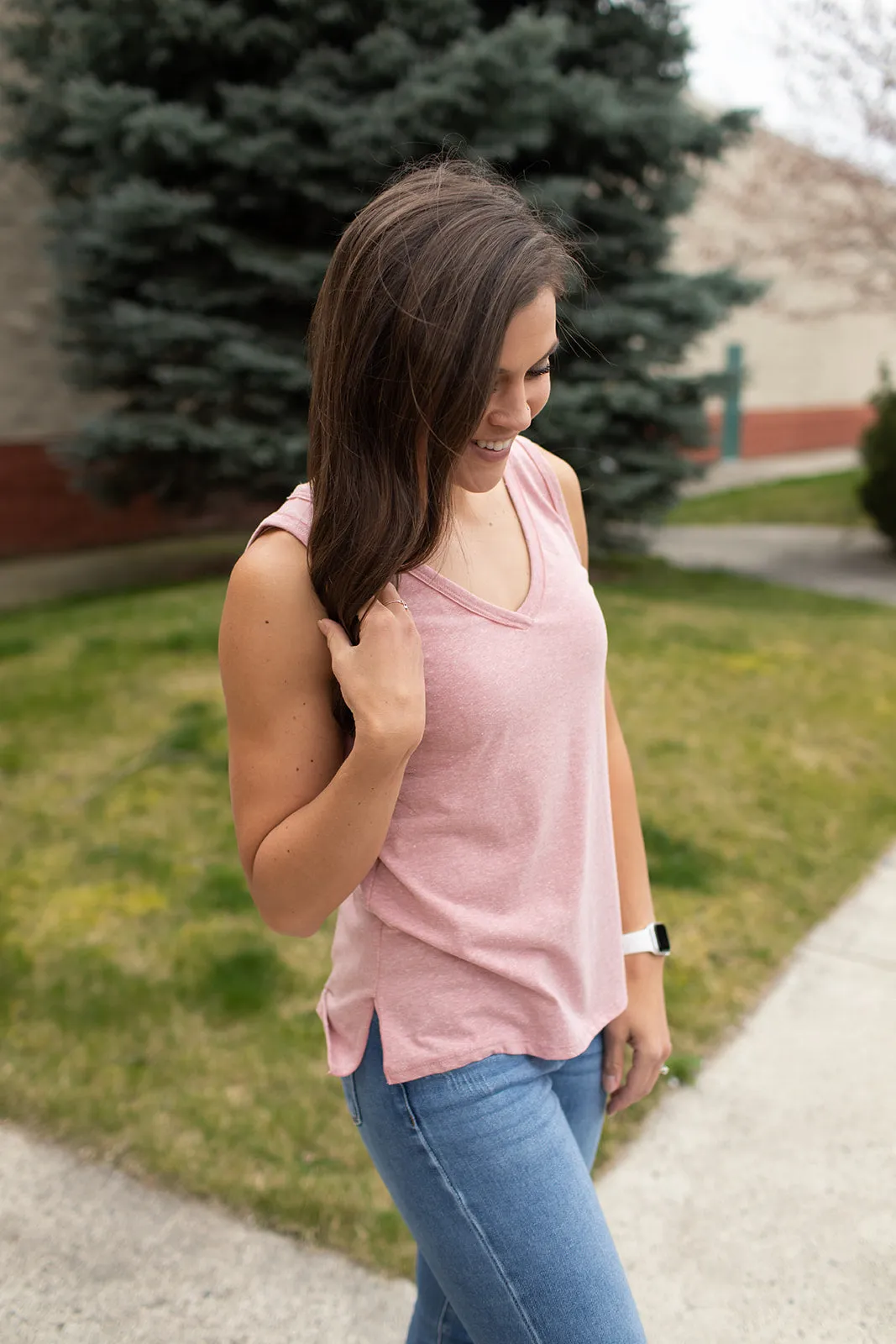 Dusty Rose Vneck Side Slit Tank (SM-3X)