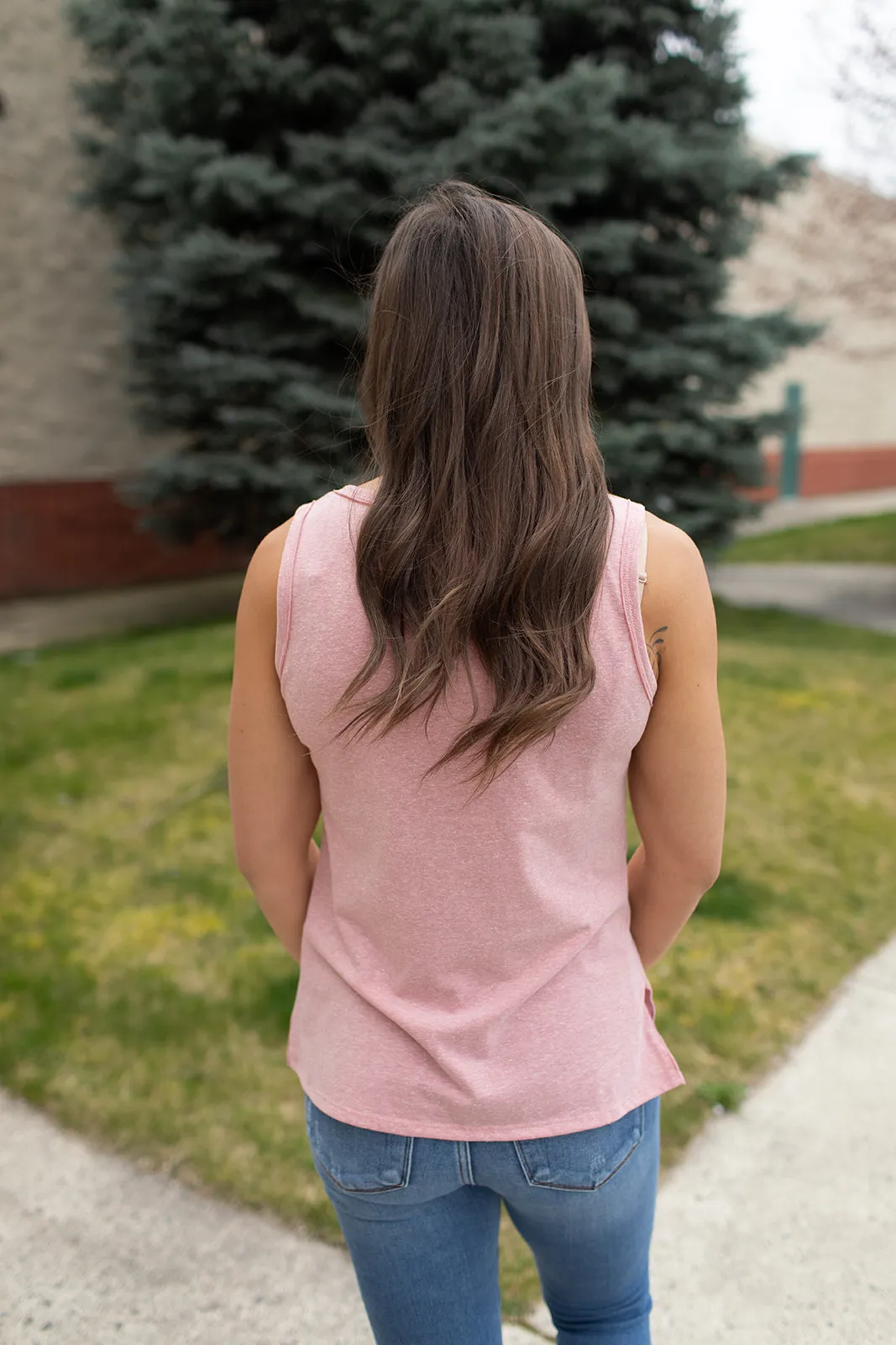 Dusty Rose Vneck Side Slit Tank (SM-3X)