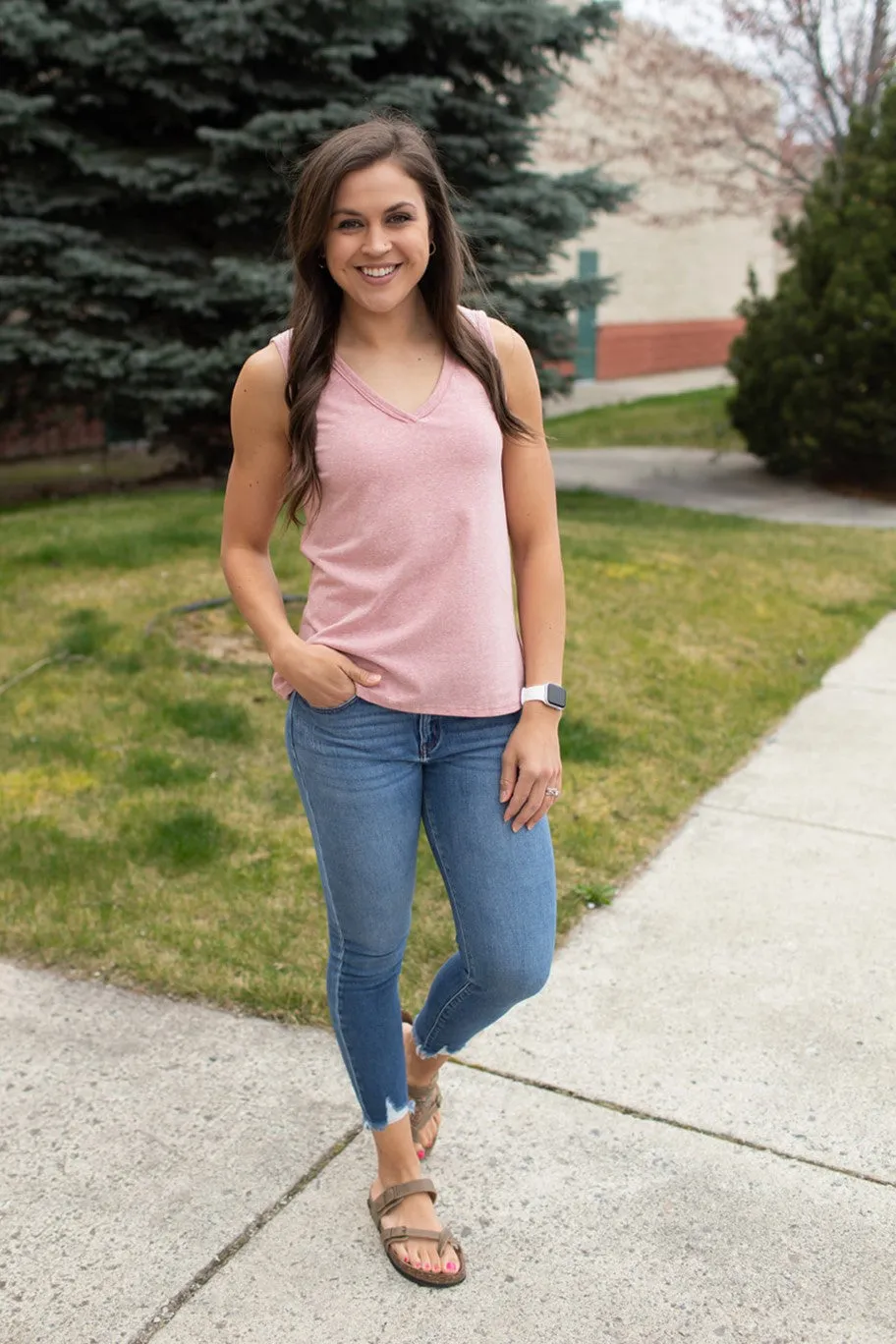 Dusty Rose Vneck Side Slit Tank (SM-3X)