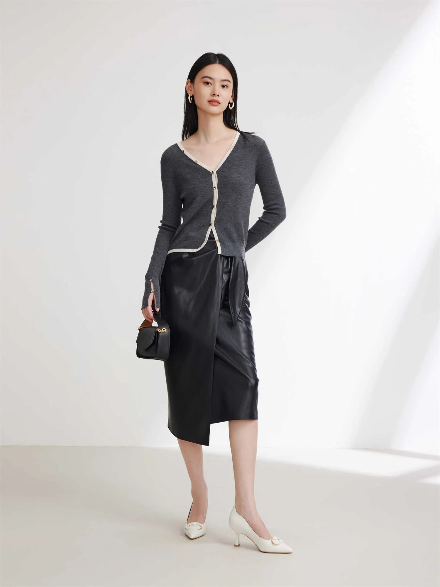 EP YAYING Wool V-neck Knitted Cardigan