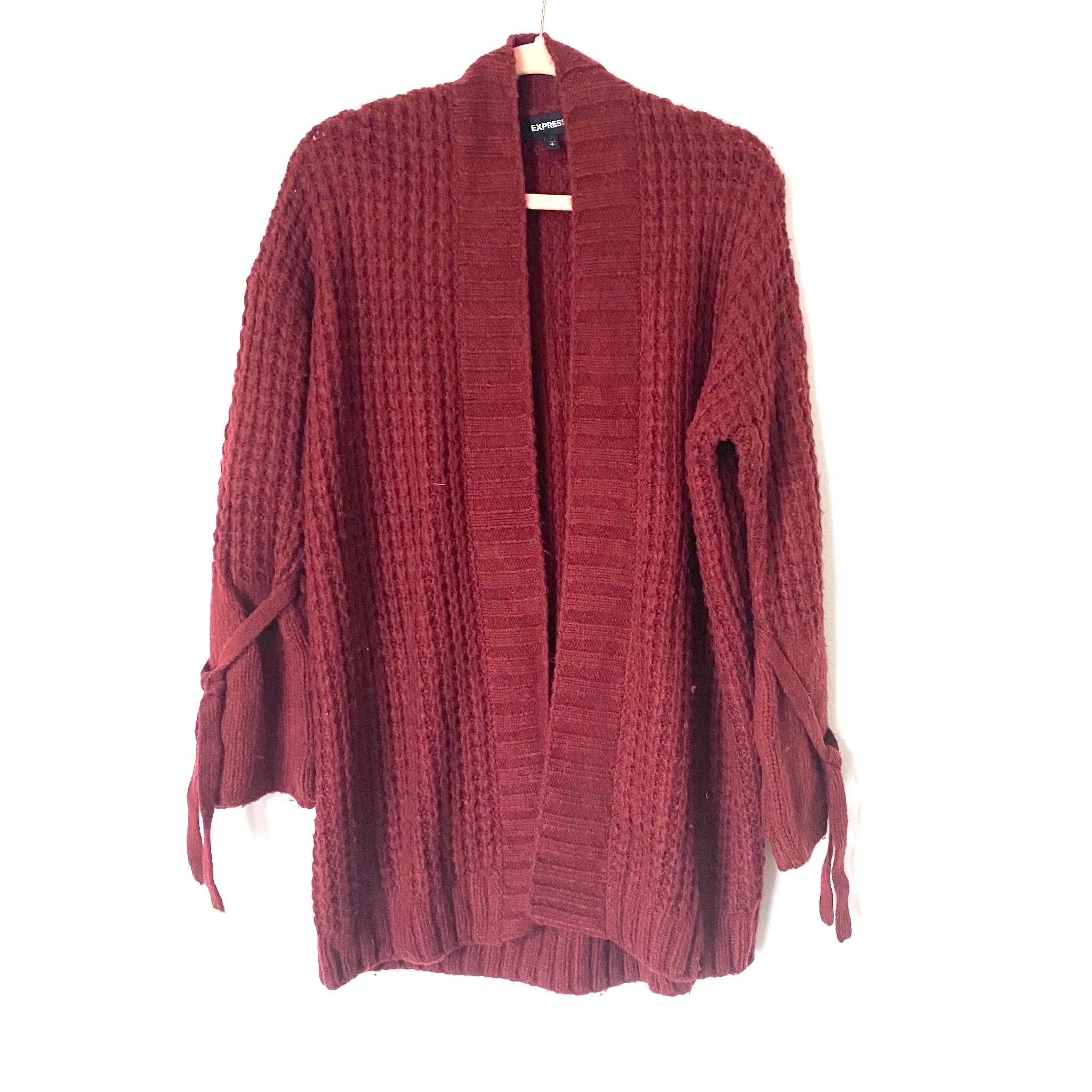 Express Maroon Tie Sleeve Knit Open Cardigan- Size S (see notes)