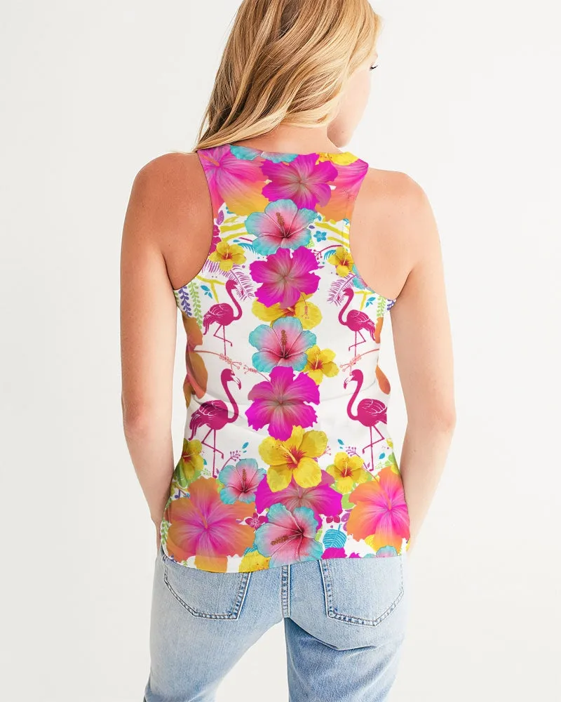 Flamingos Hibiscus Floral Women's Racerback Tank
