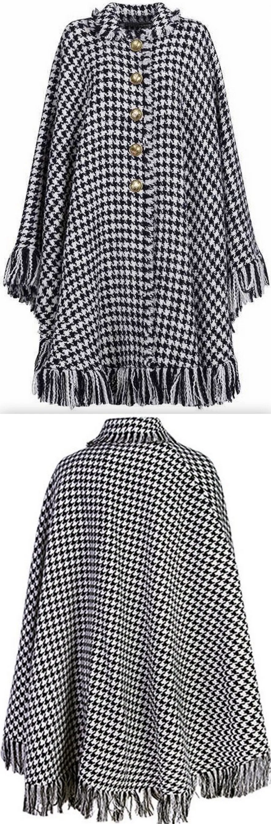 Fringed Hounstooth Cape Coat