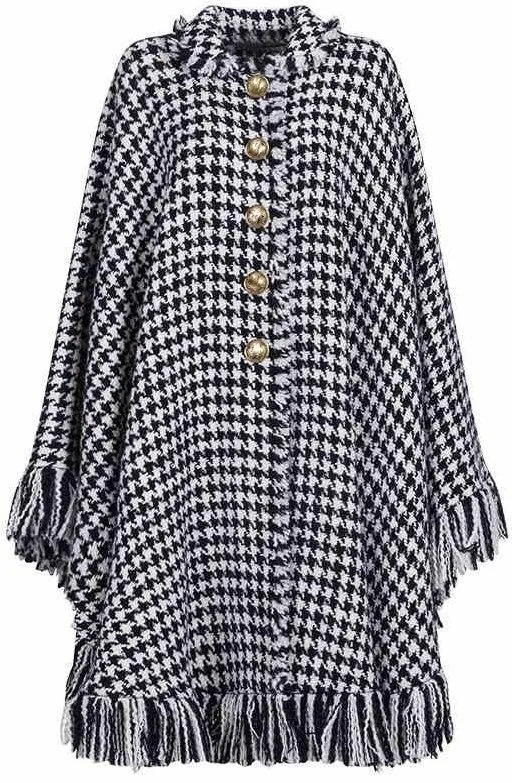 Fringed Hounstooth Cape Coat