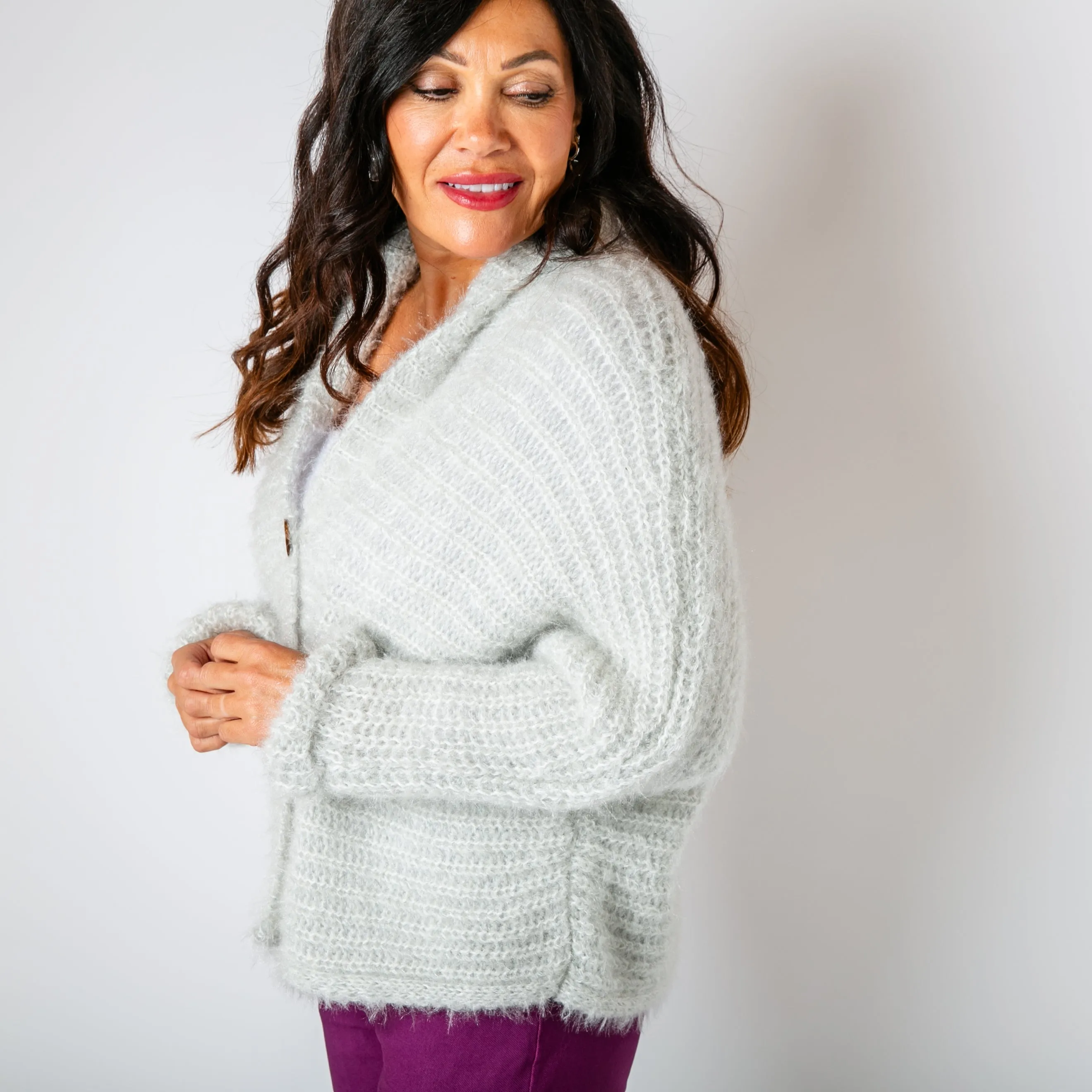 Fuzzy Collar Cardigan