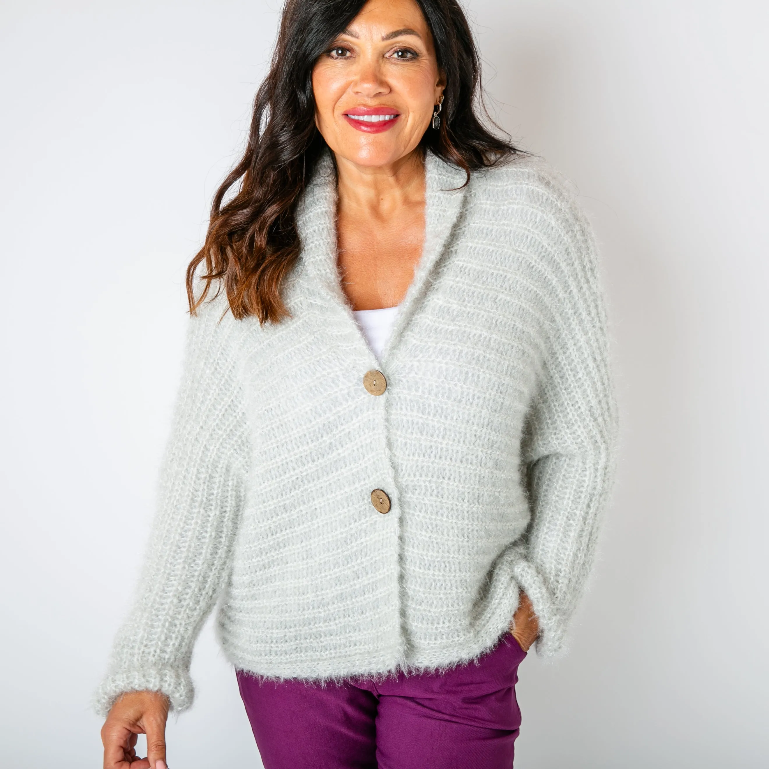 Fuzzy Collar Cardigan