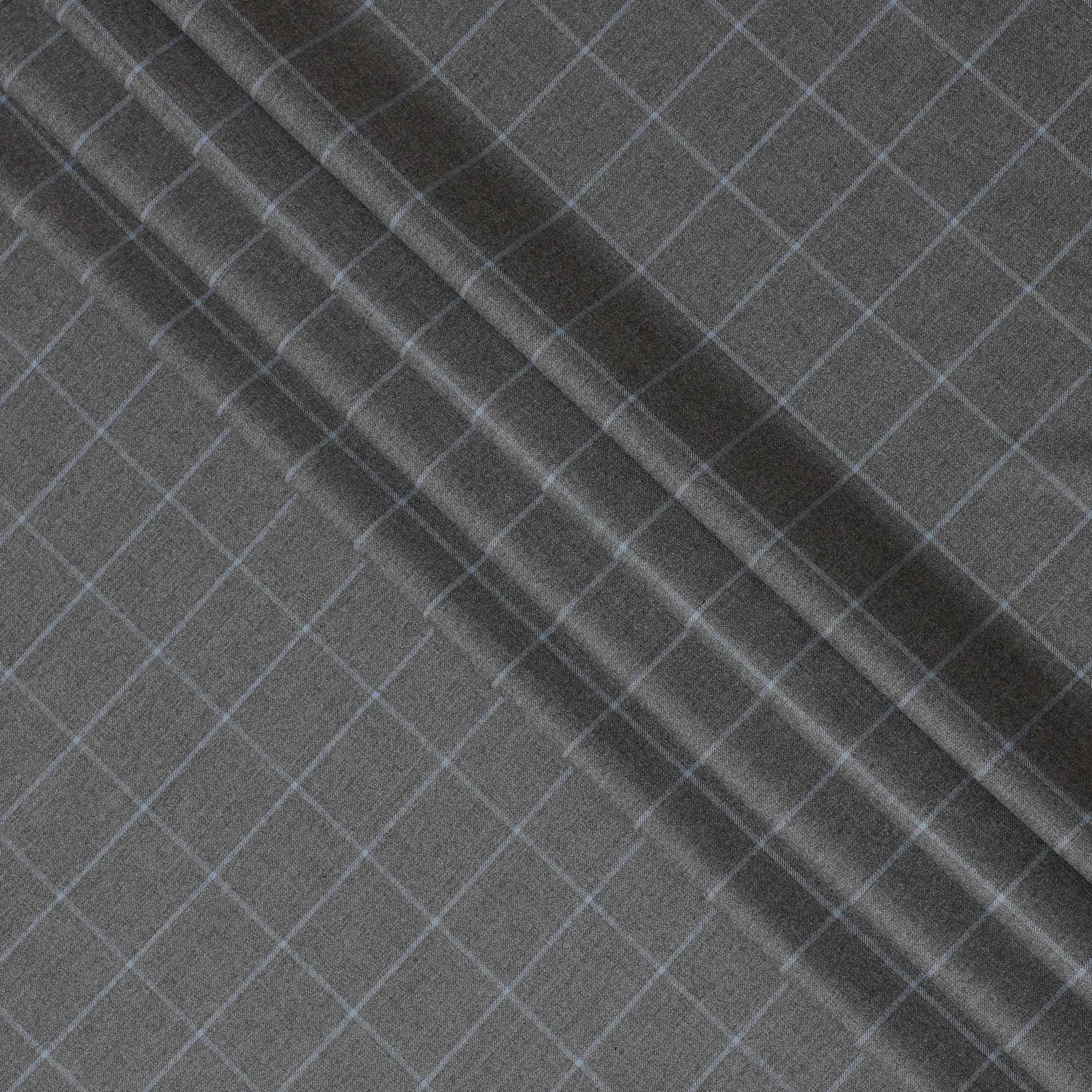 Graphite Check SuperFine Merino Wool Fabric: 150cm Designer Suiting, UK Sourced-D17555