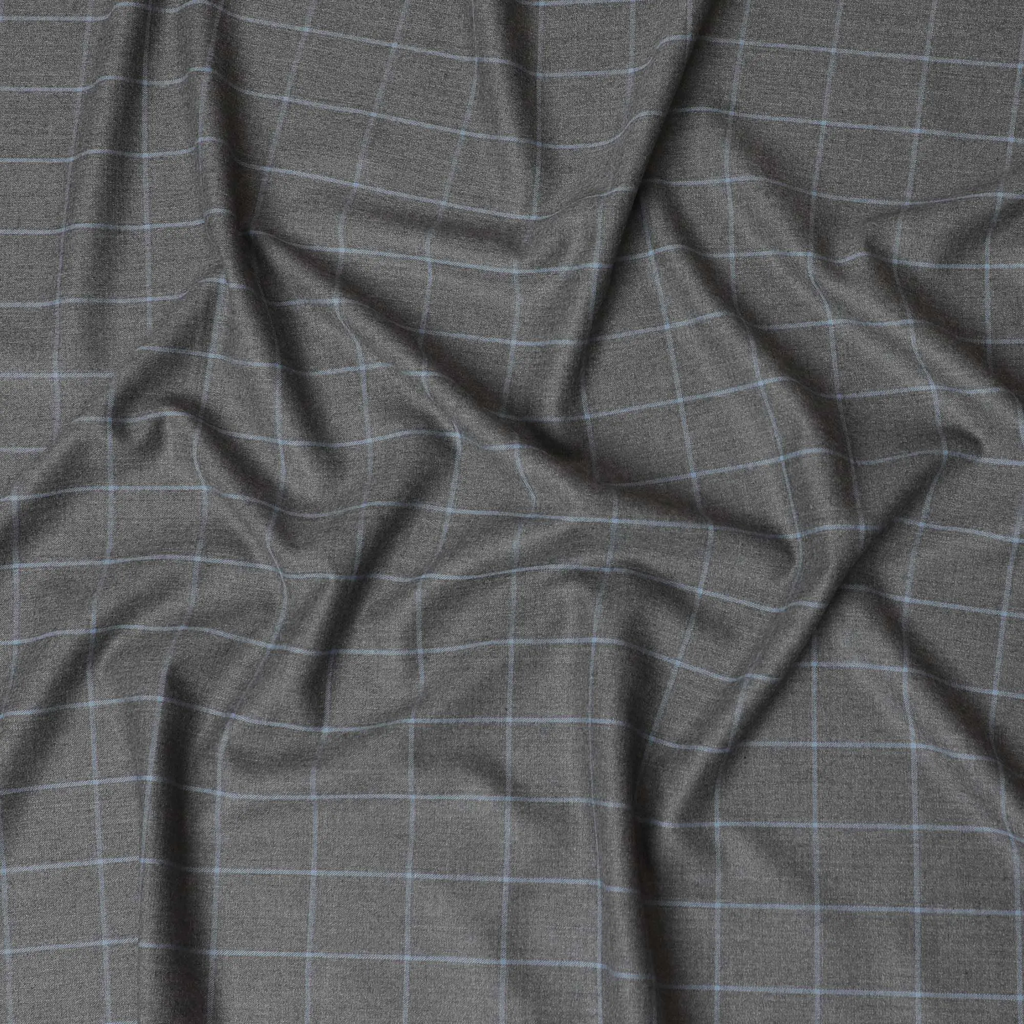 Graphite Check SuperFine Merino Wool Fabric: 150cm Designer Suiting, UK Sourced-D17555