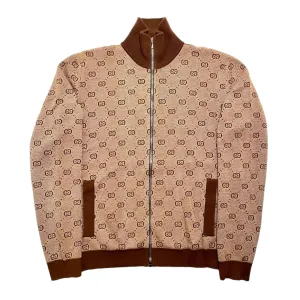 Gucci GG Jacquard Knitted Track Jacket Brown Pre-Owned